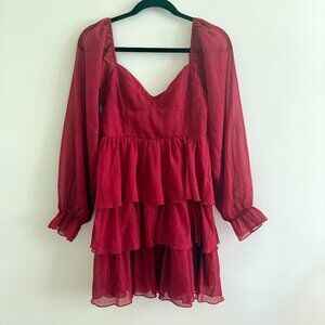 Baltic Born Tiered Long Sleeve Mini Dress Red Size S